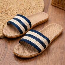 Men's Linen Slippers, Lightweight Non-Slip Indoor Slippers For Bedroom, Summer - Blue - View 6
