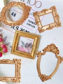 5 khung ảnh mini mạ vàng - Kiểu dáng cổ điển hình bầu dục và chữ nhật phong cách Baroque, thích hợp để trưng bày trang sức, trang trí ảnh và làm quà tặng trong các bữa tiệc. - Một cỡ - Xem 7