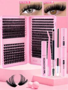 MEM 512片装D型卷翘睫毛嫁接套装，大容量组合装，DIY睫毛嫁接工具，100D+120D+150D睫毛簇组合，个人D型卷翘睫毛嫁接套装，包含睫毛胶水、封层剂和8-16mm混合长度的睫毛。 - 黑色 - 查看 10