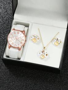 Women's Stylish And Minimalist Three-Eye Roman Numeral Quartz Watch Set, Suitable For Parties, Weddings, Beach Vacations, Valentine's Day And Other Occasions (Watch Box Not Included). - Multicolor - View 1