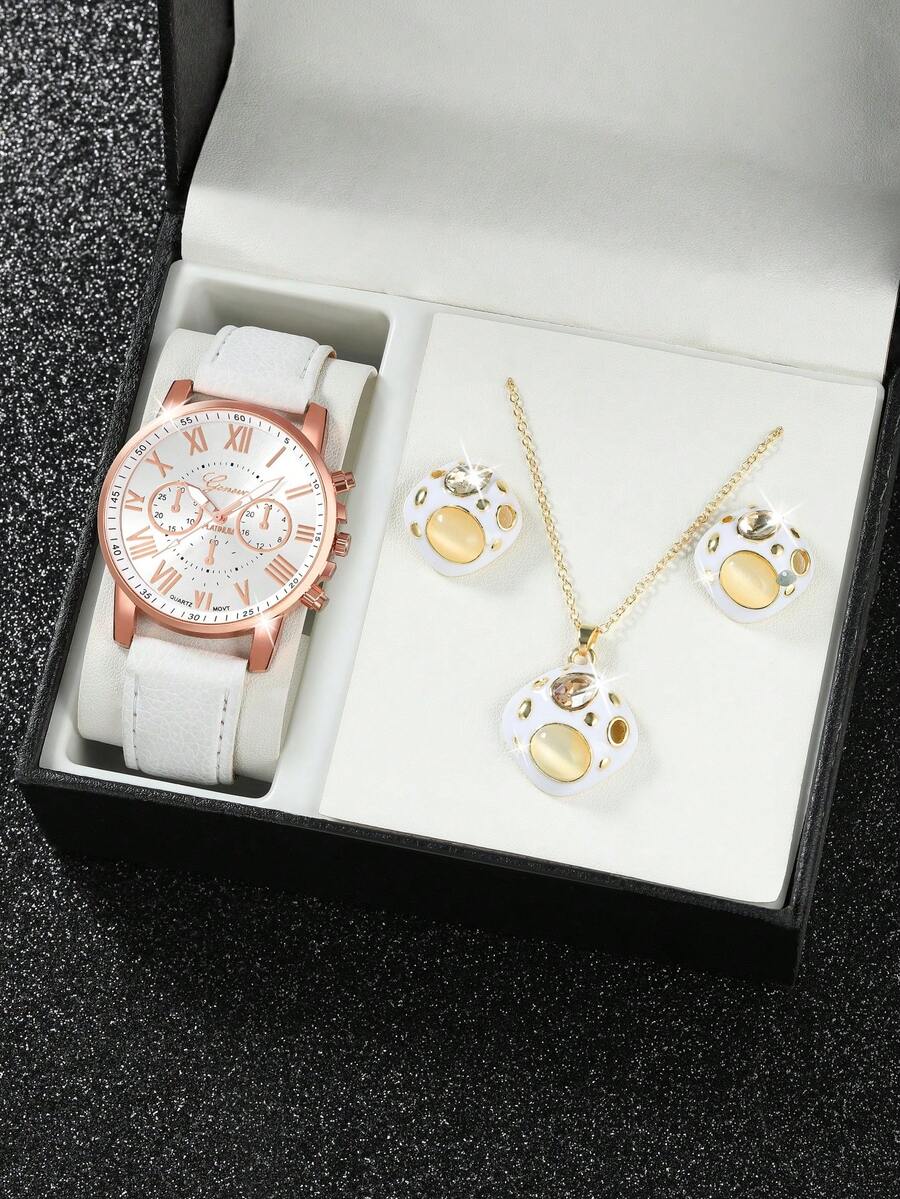 Women's Stylish And Minimalist Three-Eye Roman Numeral Quartz Watch Set, Suitable For Parties, Weddings, Beach Vacations, Valentine's Day And Other Occasions (Watch Box Not Included). - Multicolor - View 1