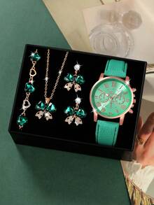 Women's Stylish And Minimalist Three-Eye Roman Numeral Quartz Watch Set, Suitable For Parties, Weddings, Beach Vacations, Valentine's Day And Other Occasions (Watch Box Not Included). - Multicolor - View 9