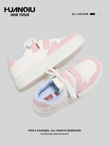 HUANQIU Giày thể thao nữ thường ngày, họa tiết nơ, mũi tên, kẻ caro và hình mèo dễ thương. - Màu Hồng baby - Xem 3