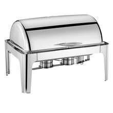 Calentador de Comida de Acero Inoxidable para Bufé, Chafing Dish Rectangular con Tapa Abatible y Soporte para Alcohol, Servidor de Bufé para Fiestas y Eventos - plata - Ver 3