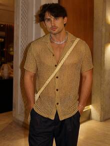 Áo khoác cardigan nam mỏng nhẹ, cổ polo, cài nút, thích hợp cho mùa hè, đi biển và mặc hàng ngày. - gừng - Xem 4