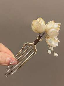 1个中国风花卉发梳，优雅牡丹花造型，女士发饰，传统中式发簪，发髻造型器，发髻发片，发型设计发夹，学习用品，发饰，头部饰品，夏季，假期，旅行 - 白色 - 查看 10