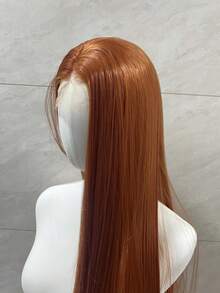 13x4英寸合成蕾丝前假发，直长发，透明蕾丝，预拔发际线，耐热纤维，女士款 - 粉色、脏橙色、棕色 - 彩色 - 查看 9