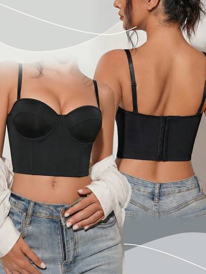 Women's Black Strapless Push Up Crop Top - Removable Straps, Vacation Resort Wear