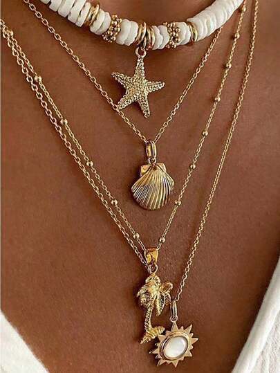 1pc Bohemian Beach Vacation Style Starfish, Shell, Flower, Elephant Random Soft Ceramic Multi-Layer Necklace For Women (Avoid Contact With Water)