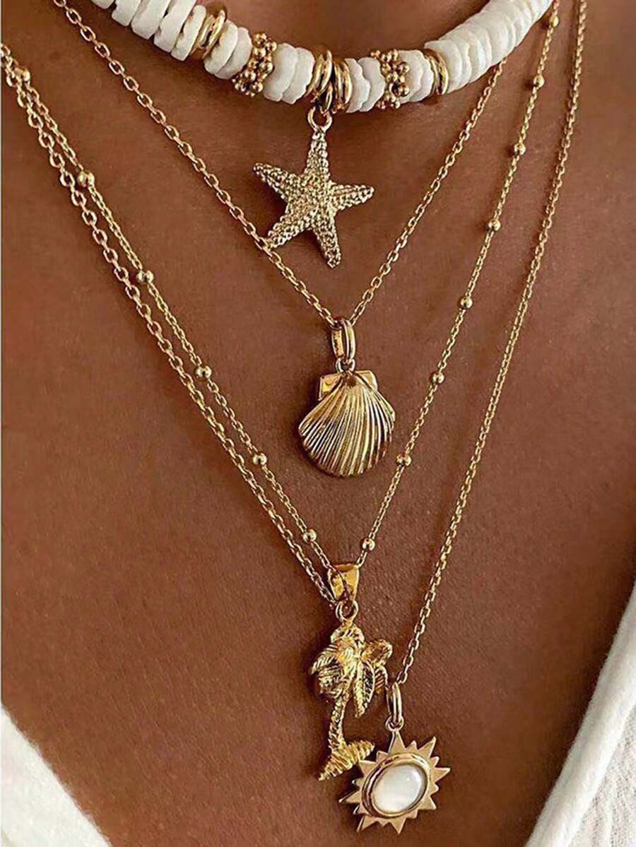 1pc Bohemian Beach Vacation Style Starfish, Shell, Flower, Elephant Random Soft Ceramic Multi-Layer Necklace For Women (Avoid Contact With Water) - Multicolor - View 1