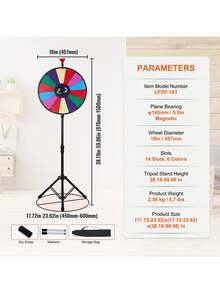 18 Inch Spinning Prize Wheel, 14 Slots Spinning Wheel With Height Adjustable Stand, Roulette Wheel With A Dry Erase, And A Storage Bag, Win Fortune Spin Games In Party Pub Trade Show Carnival - Multicolor - View 7