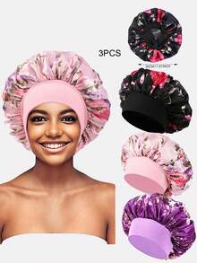 3 piezas Gorros anchos de satén multicolor para mujer, apropiados para uso diario - Multicolor - Ver 9