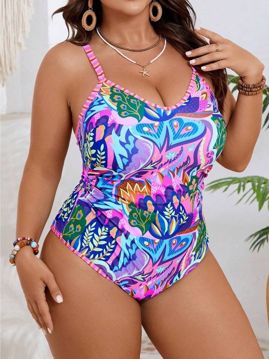 Women's Colorful Plus-Size One-Piece Swimsuit That Can Flatter Your Figure; Beach Vacation Bikini Swimsuit - 花色 - 查看 1