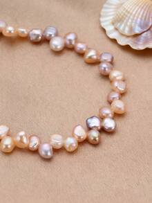 1pc 18K Gold Plated Natural Pearl Asymmetrical Teardrop Anklet, Mother's Day, Valentine's Day, Birthday, Wedding, Engagement, Bridal Gift - Pink - View 2