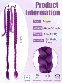 36英寸紫色合成纤维编织假发，带松紧带，适合角色扮演、万圣节和圣诞节。 - 彩色 - 查看 4