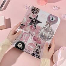 1pc Pink Disco Ball Collage Tablet Case Case, Foldable Stand Protective Cover With Pen Slot For Girls,Multi-Angle Stand Protective Cover, Auto Sleep/Wake,Kawaii Tablet Case Compatible With IPad Pro/Air/Compatible With Samsung Galaxy A9/S9/S7/S10+ - Multicolor - View 8