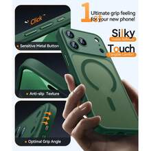 Magnetic For IPhone 17 Pro Max Case(6.9"), Upgraded [Full Camera Protection] [Compatible With Magsafe] [Translucent Matte] Shockproof Protective Phone Case, Orange - Deep Green - View 4