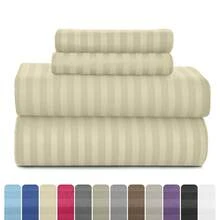 Lux Decor 4 Pc Stripe Bed Sheets, High GSM Brushed Microfiber Bedding Set With Deep Pocket Fitted Sheet & Pillowcases. Soft, Breathable, Hypoallergenic, Easy Care, And Wrinkle Resistant For Year-Round Comfort And A Classic Hotel-Quality Look. - 香草 - 查看 2