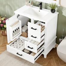 Freestanding Bathroom Vanity Unit 76 X 46 X 83.5 Cm With Integrated Sink, Vanity Unit, Fully Lacquered Finish, Door Shelf, Three Soft-Close Drawers, Integrated Ceramic Sink, White - White - View 3