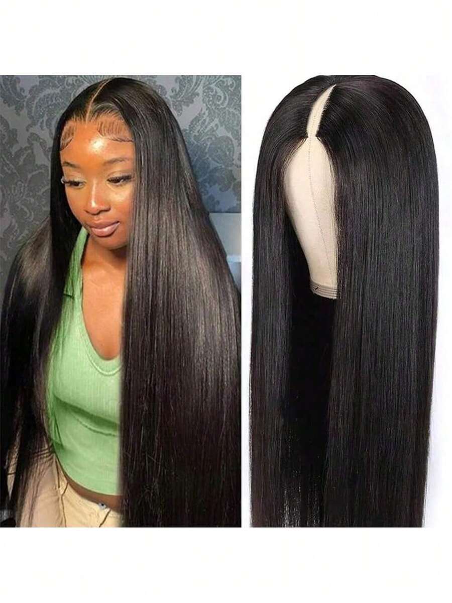 V Part Wigs Straight 28 30 Inch Brazilian Virgin Mixed Human Hair Wigs For Women Upgrade U Part Wigs Glueless Full Head Clip In Half Wig V Shape Wigs No Leave Out 180% Density Natural Color - Natural Black - 查看 1
