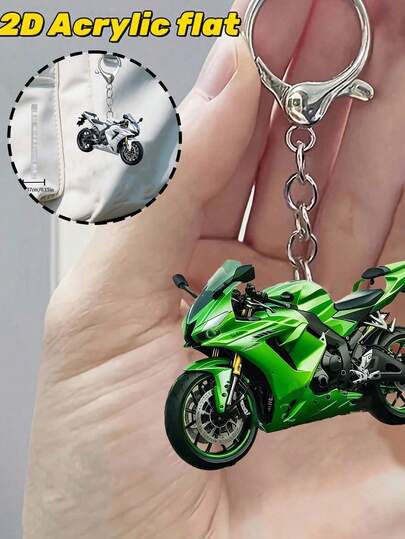 Llavero de motocicleta - Réplica realista de motocicleta Charm acrílico con placa de matrícula con temática de motocicleta (Japón/Corea/India) - Multicolor (Rojo, Verde, Azul, Rosa, Blanco, Negro) para amantes, coleccionistas, regalos y etiquetas de equipaje, 2D plano