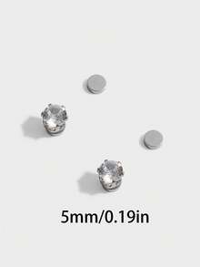 5件套闪亮银色仿锆石磁性耳环，无需耳洞，适合女士派对佩戴，可作为礼物（不含卡片纸） - 銀色 - 查看 5