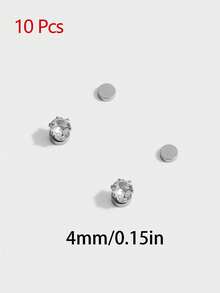 5件套闪亮银色仿锆石磁性耳环，无需耳洞，适合女士派对佩戴，可作为礼物（不含卡片纸） - 銀色 - 查看 12