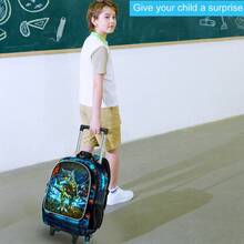 3pcs/Set Kids Boys' Dinosaur Rolling Backpack, With Wheels Children School Bag With Lunch Box, Suitable For Kindergarten & Elementary School - Trolley Backpack - View 7