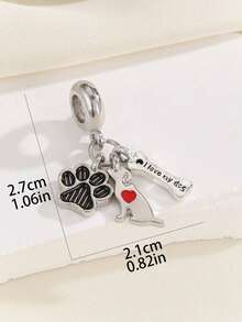 1pc Personalized & Fashionable Dog Paw, Letter & Bone Pendant Beaded DIY Bracelet, Creative DIY Jewelry Accessory - Multicolor - View 4