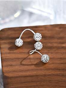1pc 925 Sterling Silver Diamond Dust Double Screw Navel Piercing, Shiny Ball Navel Ring, Suitable For Girls' Daily Wear, Best Gift For Girlfriend, Mother, Sister - Single Belly Button Nail - View 10