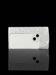 Shiny Rhinestone Flap Evening Bag Party Bag, Elegant And Fashionable Pleated Clutch Prom Bag, With Shiny Rhinestone Jewelry Three Pieces Set, Suitable For Parties, Dinners, Gatherings, Dances, Weddings. - Silver - View 8