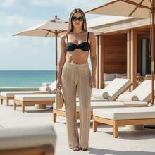 Women's Beach Cover-Up Pants With Cutouts, Summer Fashion, Ideal For Layering Over A Bikini, Swimsuit, Beach, Pool, Risorte - Beige - View 5