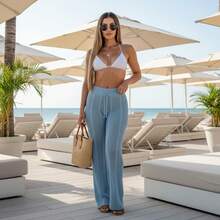Women's Beach Cover-Up Pants With Cutouts, Summer Fashion, Ideal For Layering Over A Bikini, Swimsuit, Beach, Pool, Risorte - 淺藍色 - 查看 1