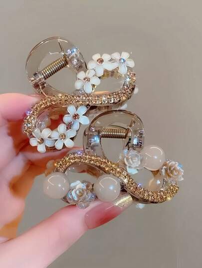 2pcs Crystal Camellia Pearl Hair Clips, Luxury Design Hair Accessories For Bun Updo, 2026 New Arrival