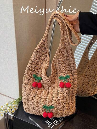 This Is A Stylish And Minimalist Woven Shoulder Bag Adorned With Exquisite Embellishments. It Can Be Carried By Hand Or Over The Shoulder, Making It Versatile. Its Spacious Design Makes It Suitable For The Beach, Travel, Vacations, Business Commutes, Casual Wear, And Minimalist Styles. It's An Essential Item For Beach Vacations.