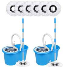 (2 Sets) Spin Mop And Bucket With Wringer Set,360° Mop And Bucket System With 6 Microfiber Mop Refills And 61" Extended Handle For Floor Cleaning, Blue - Bộ 2 màu xanh và trắng - Xem 10
