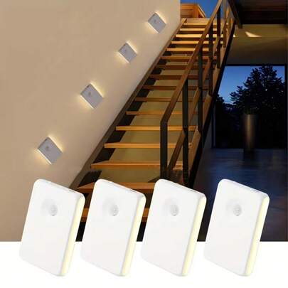 1/2/4Pcs LED Motion Sensor Wall Light, Warm White LED Night Light, USB-Powered Dual-Sided LED Light, Ideal For Hallways, Hanging, Bedrooms, Staircases, Indoor Night Lighting (300mAh)
