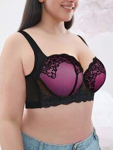 Plus Size Lace Underwire Bra - Comfortable Wide Straps, Full Coverage Design, Delicate Lace Details, Supportive Underwire Lifts & Shapes - Rose Red - View 9