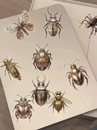50pcs Steampunk Insect Doodle Stickers, Suitable For Scrapbooking, Diary, Planner, Phone Case, Skateboard, Guitar, Decoration, Birthday Gift, Holiday Gift, Insect Lover Gift