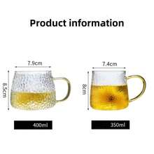 1pc 350ml Hammered Glass Cup, Transparent Thick Tea Cup, Household Kung Fu Tea Cup, Teacup With Handle, Yellow - Transparent - View 3