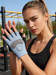 1 đôi găng tay hở ngón phối màu, họa tiết chữ cái, unisex, nhẹ và thoáng khí, chống trơn trượt, thích hợp cho đạp xe, leo núi và các môn thể thao ngoài trời, phụ kiện tập gym, găng tay tập gym nam, phụ kiện xe đạp - Nửa ngón tay - Xem 8