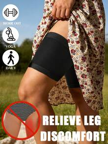 2pcs Women Anti-Chafing Thigh Bands, High Elasticity Silicone Anti-Friction Leg Protectors - Black - View 1