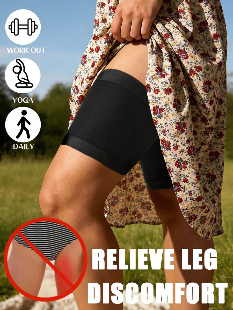 2pcs Women Anti-Chafing Thigh Bands, High Elasticity Silicone Anti-Friction Leg Protectors - Black - View 1
