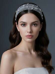 1pc Crystal Rhinestone Headband, Fashionable Mesh Wide-Brim Headpiece For Women, Suitable For Wedding, Engagement, Date, Casual Gathering, Gift - Silver - View 2