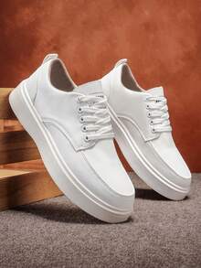 Men's Business Leather Loafers, Lace-Up, Flat, Height Increasing, Office & School Style, Wide Fit - White - View 8