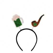 1 pieza Diadema adorable de fiesta con trébol de dibujos animados, retro y linda, de tela no tejida 3D, accesorio verde para el Día de San Patricio - Multicolor - Ver 11