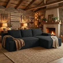 LUCKHAO 96" Cloud Sectional Couch With L-Shape Chaise,Modern Modular Sofa With Deep Seat, Upholstered Couches For Living Room Bedroom,No Assembly Required, Black(Plush Corduroy Fabric) - 96寸黑右 - 查看 1