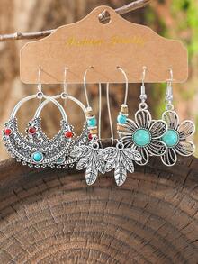 TopHanqi Ensemble De 18 Paires De Boucles D'oreilles Pendantes En Alliage Conçues Avec Des Plaques En Argent Antique Style Vintage Boheemian Vacances Florales, Cercle, Coeur, Gourde, Design Géométrique Et Évidé, Adapté Aux Femmes De La Vie Quotidienne, Du Travail, Des Voyages, Des Vacances, En Toutes Saisons Avec Des Styles Multiples Simples, Élégants Et . - Argent ancien - Voir 15