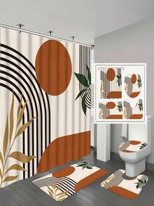 1. Bohemian Style Medieval Shower Curtain Set, Includes Toilet Seat Cover And Non-Slip Mat, Abstract Geometric Pattern 4-Piece Set\N2. Modern Minimalist Shower Curtain Set With 12 Hooks, Suitable For Bathroom - A - View 2