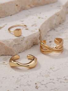 Nooxian 3pcs Luxury Zirconia Ear Cuff Set, Featuring Delicate Star & Heart Geometric Design - Golden - View 6